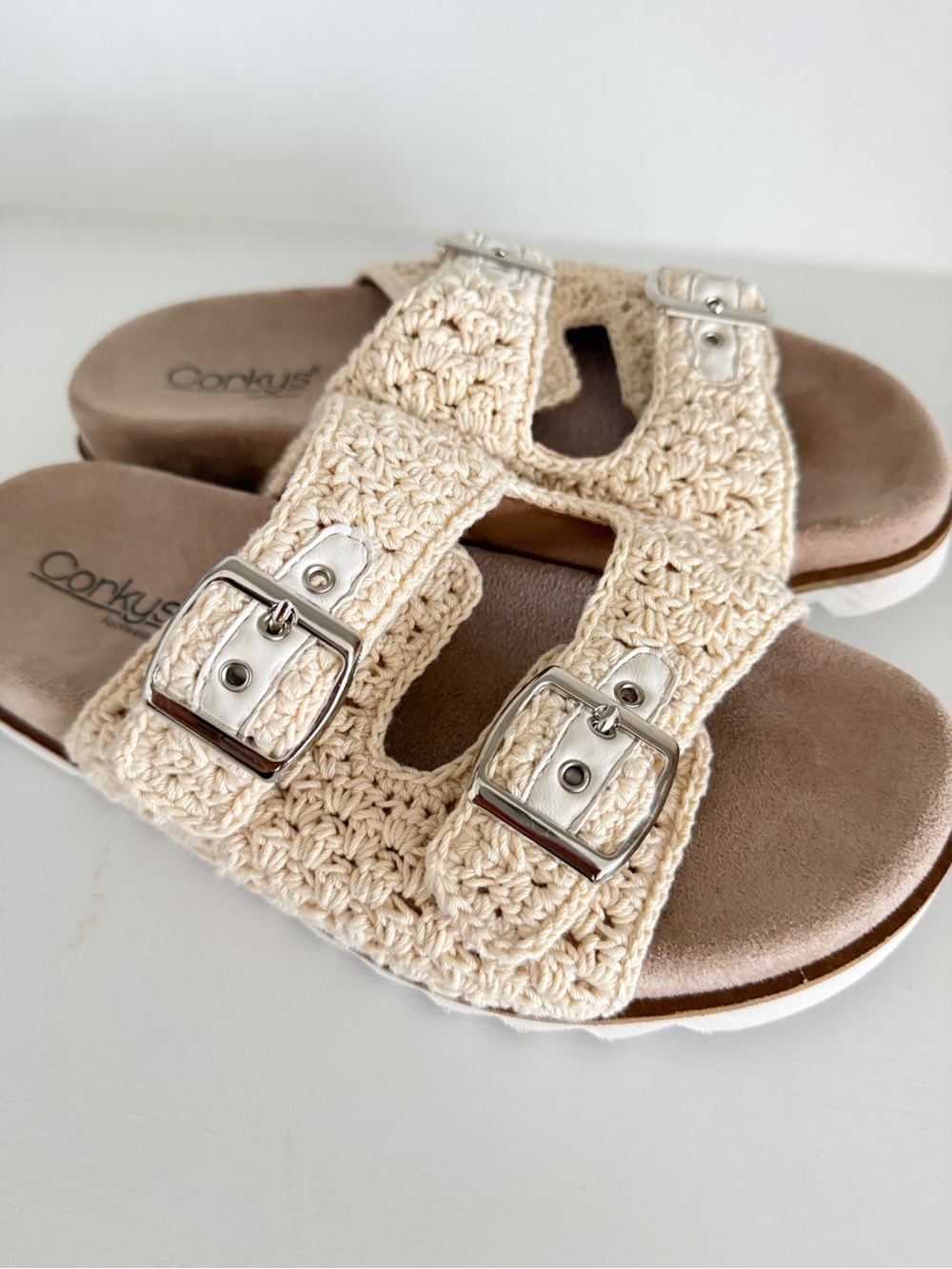 Corkys Dash Crochet Double-Buckle Slide Sandals - Cream - Picture 5 of 8